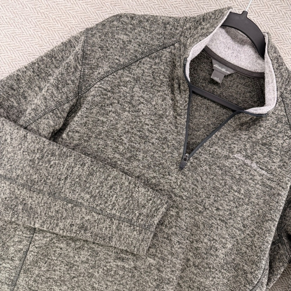 Eddie Bauer Mens Gray Sweater Fleece Quarter Zip Pullover Large Outdoor Wear